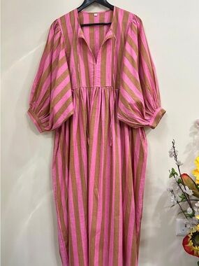 Pink and Brown Striped Maxi Dress